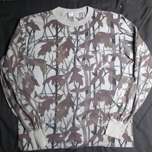 Vintage Mirage Oak Camouflage Autumn Fall Long Sleeve Pocket T-Shirt - Picture 3 of 7